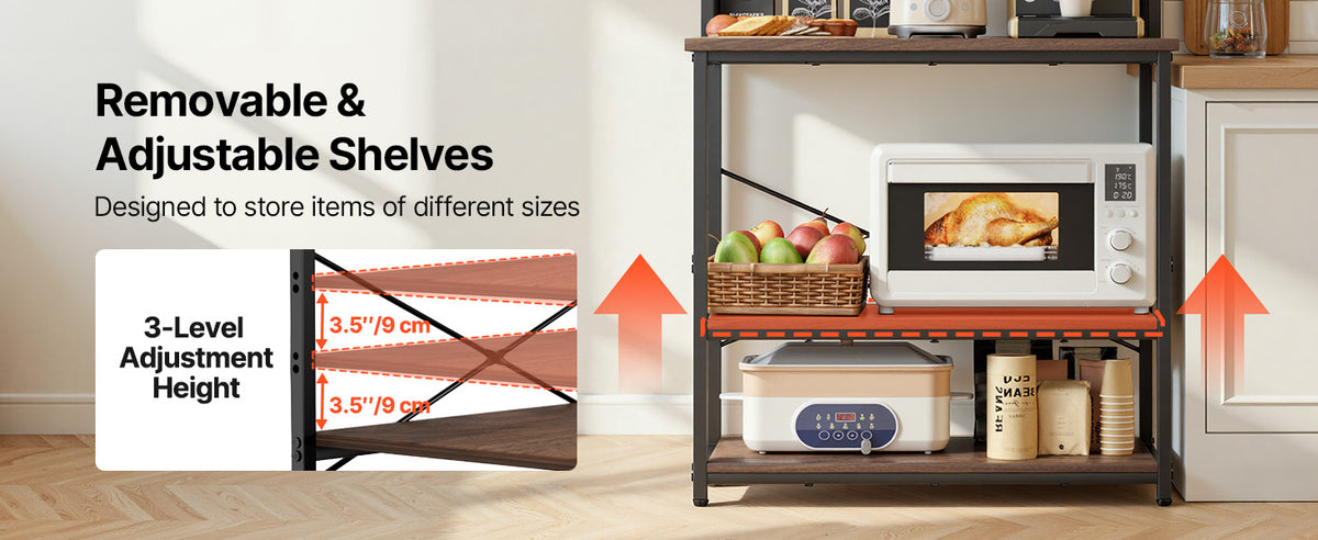 Kitchen Bakers Rack, 23.6 In/31.5 In/35.4 In  Stand with X-Shaped Support Bar, Coffee Bar for Cups & Dishes