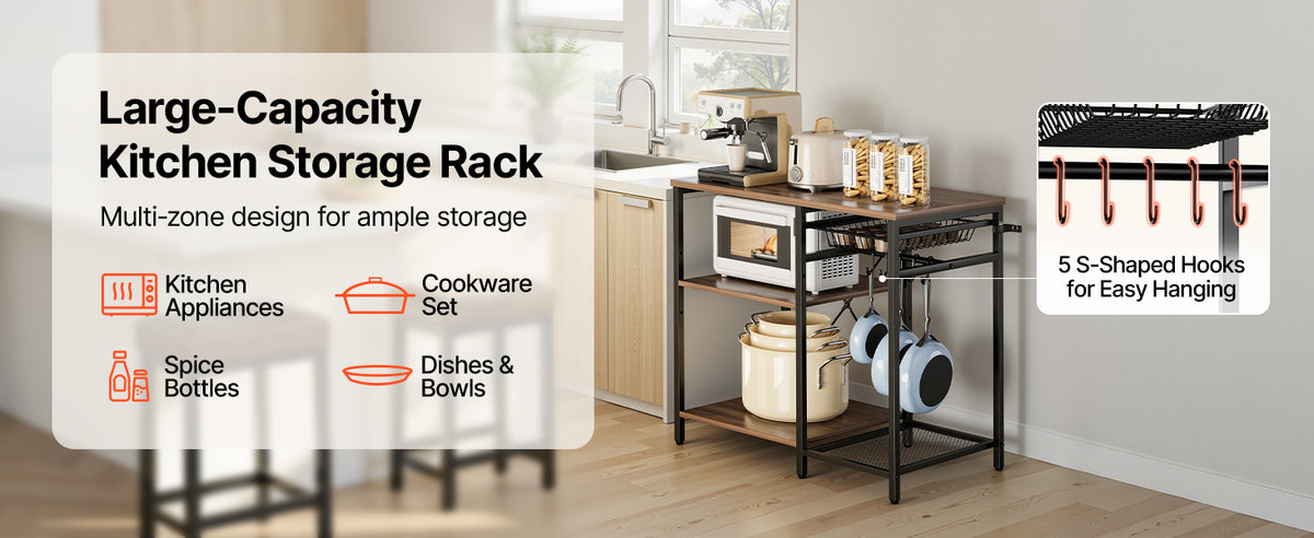 Kitchen Bakers Rack, 23.6 In/31.5 In/35.4 In  Stand with X-Shaped Support Bar, Coffee Bar for Cups & Dishes
