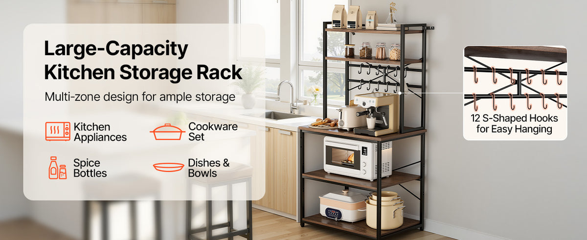 Kitchen Bakers Rack, 23.6 In/31.5 In/35.4 In  Stand with X-Shaped Support Bar, Coffee Bar for Cups & Dishes