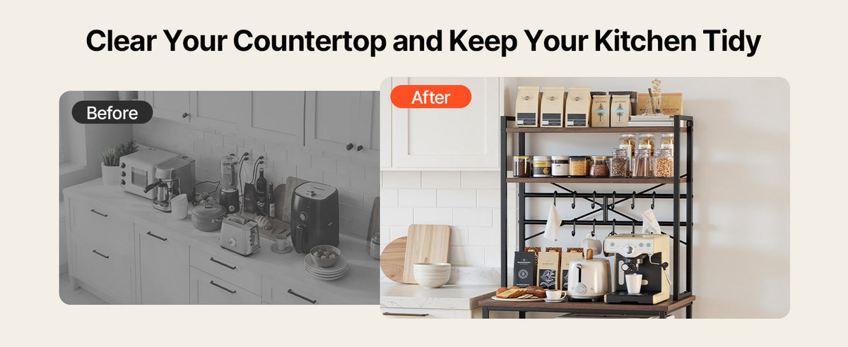 Kitchen Bakers Rack, 23.6 In/31.5 In/35.4 In  Stand with X-Shaped Support Bar, Coffee Bar for Cups & Dishes
