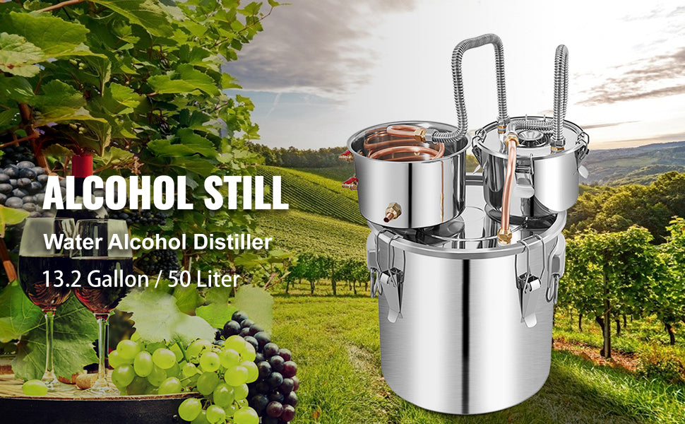 50L Alcohol Water Distiller, Stainless Steel Brewing Machine for Whisky Wine Beer Dispenser