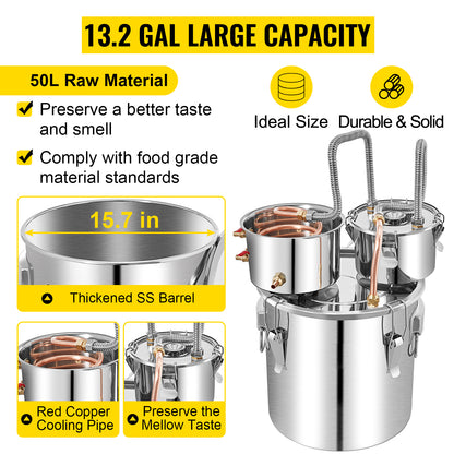 50L Alcohol Water Distiller, Stainless Steel Brewing Machine for Whisky Wine Beer Dispenser