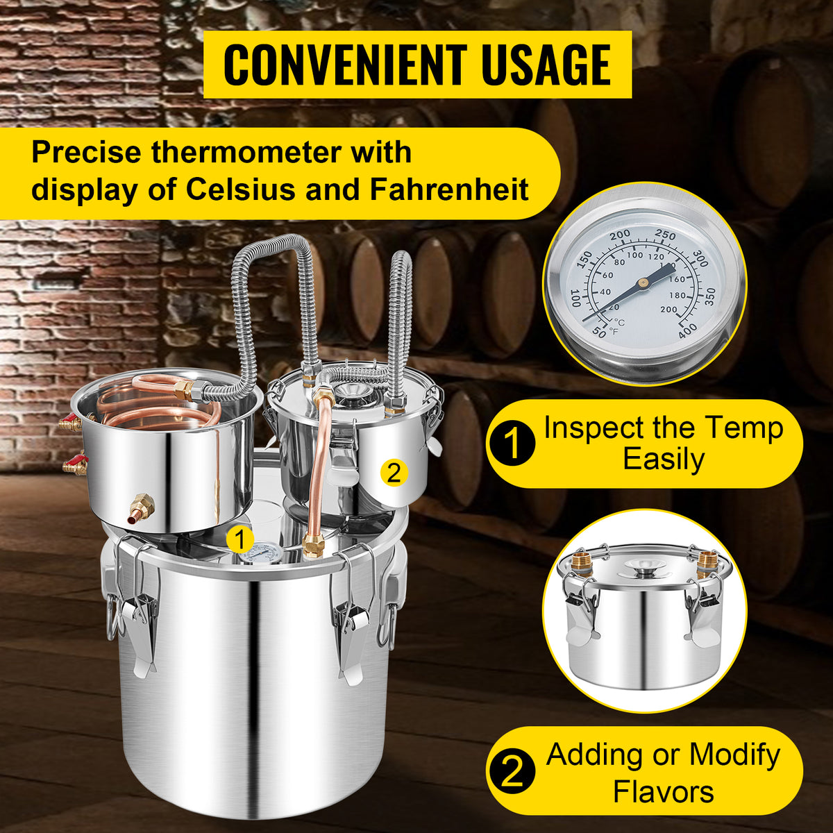 50L Alcohol Water Distiller, Stainless Steel Brewing Machine for Whisky Wine Beer Dispenser