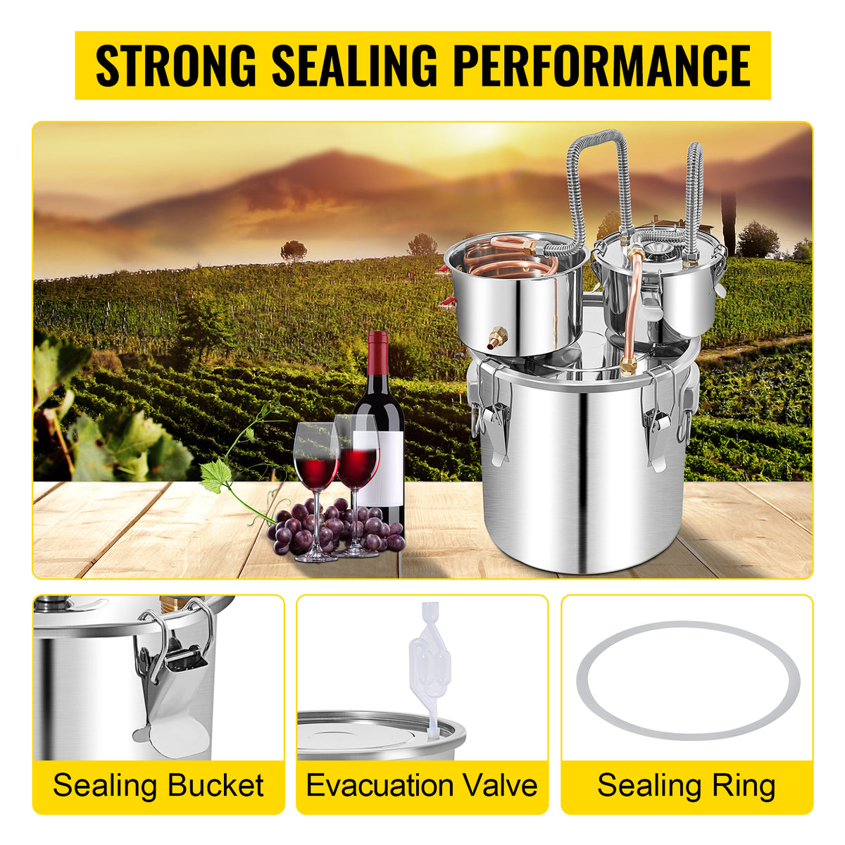 50L Alcohol Water Distiller, Stainless Steel Brewing Machine for Whisky Wine Beer Dispenser