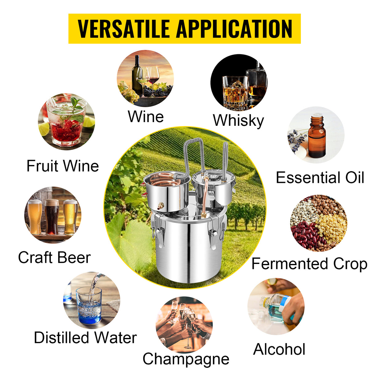 50L Alcohol Water Distiller, Stainless Steel Brewing Machine for Whisky Wine Beer Dispenser